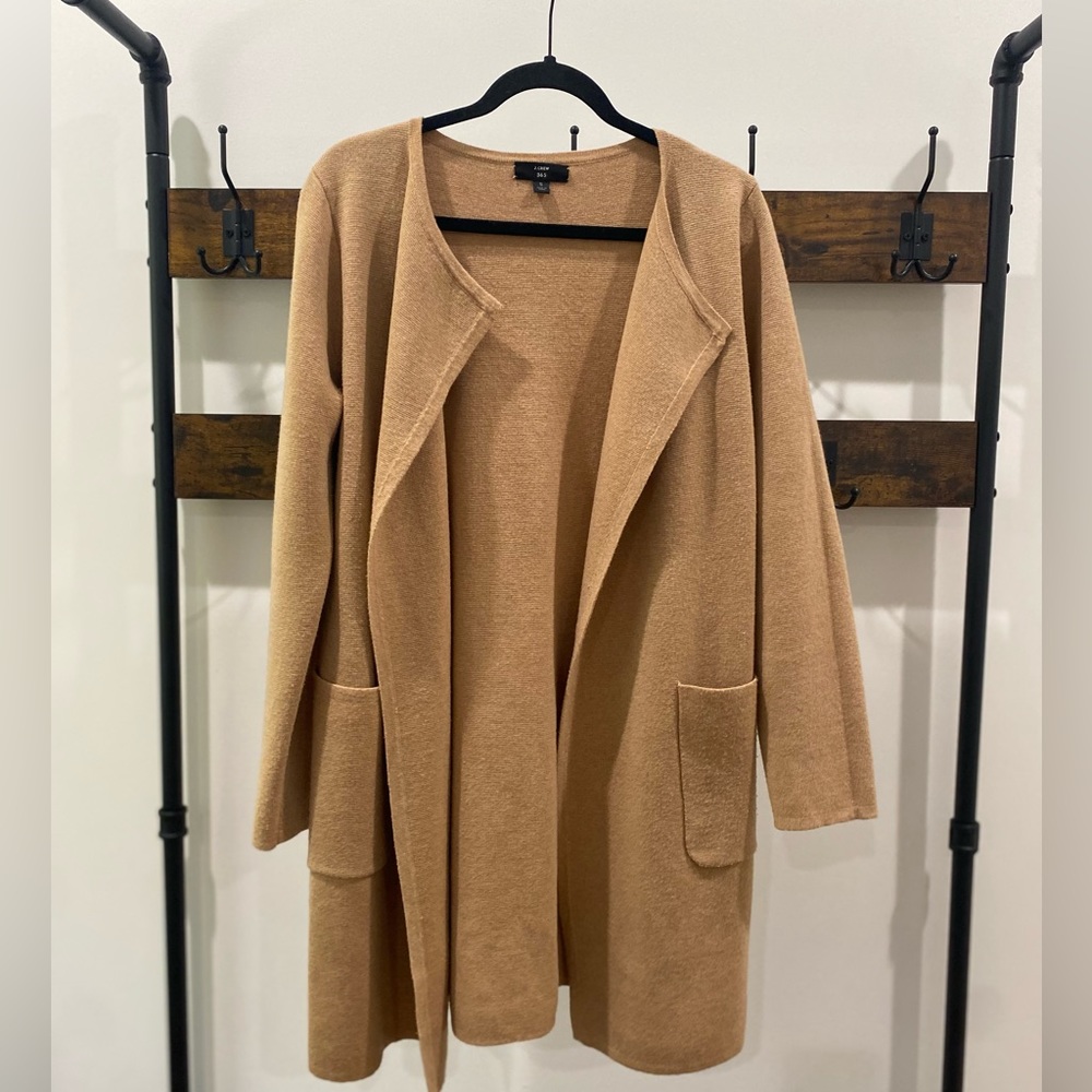 J. Crew women’s camel long open cardigan sz S